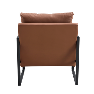 English Elm Set of 1 Industrial Accent Chair Pu Leather Ergonomic Seat Matte Metal Frame Office Brown W3875P378627