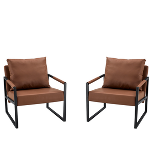 English Elm Set of 1 Industrial Accent Chair Pu Leather Ergonomic Seat Matte Metal Frame Office Brown W3875P378627