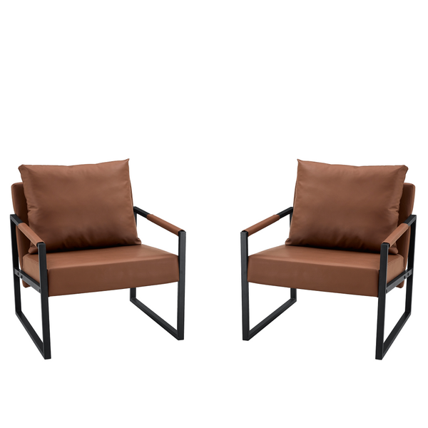 English Elm Set of 1 Industrial Accent Chair Pu Leather Ergonomic Seat Matte Metal Frame Office Brown W3875P378627