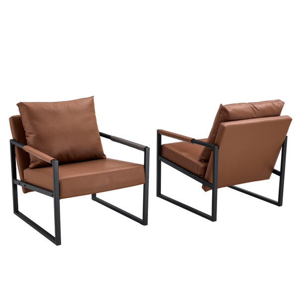 English Elm Set of 1 Industrial Accent Chair Pu Leather Ergonomic Seat Matte Metal Frame Office Brown W3875P378627