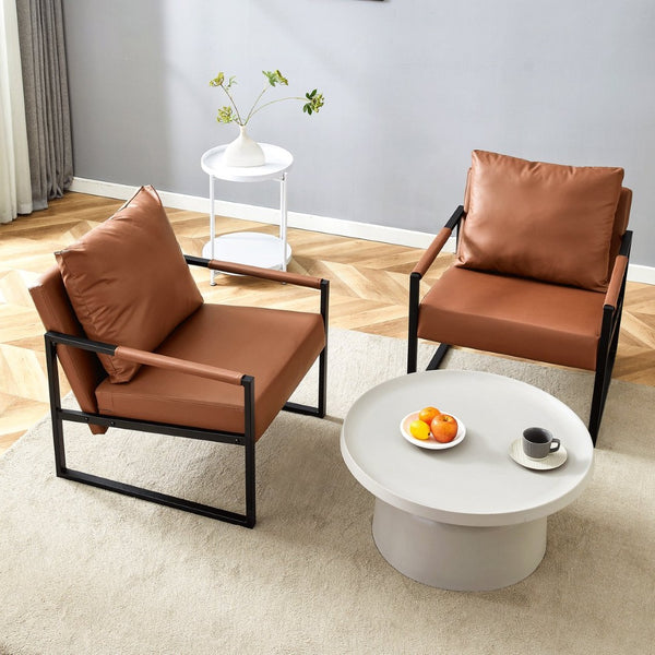 English Elm Set of 1 Industrial Accent Chair Pu Leather Ergonomic Seat Matte Metal Frame Office Brown W3875P378627