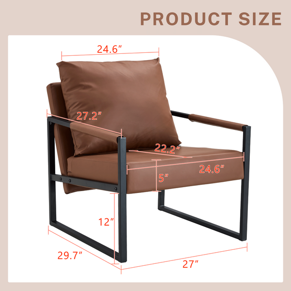 English Elm Set of 1 Industrial Accent Chair Pu Leather Ergonomic Seat Matte Metal Frame Office Brown W3875P378627