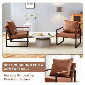 English Elm Set of 1 Industrial Accent Chair Pu Leather Ergonomic Seat Matte Metal Frame Office Brown W3875P378627