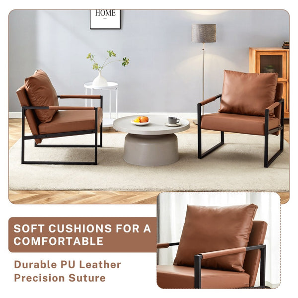 English Elm Set of 1 Industrial Accent Chair Pu Leather Ergonomic Seat Matte Metal Frame Office Brown W3875P378627