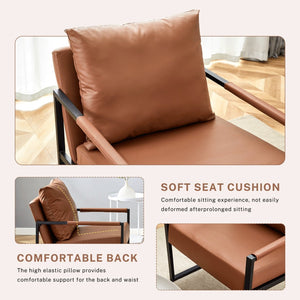 English Elm Set of 1 Industrial Accent Chair Pu Leather Ergonomic Seat Matte Metal Frame Office Brown W3875P378627