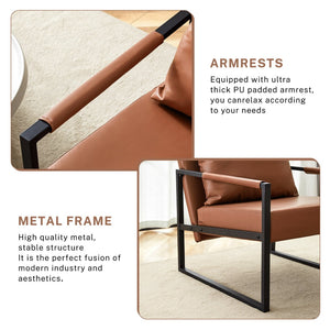 English Elm Set of 1 Industrial Accent Chair Pu Leather Ergonomic Seat Matte Metal Frame Office Brown W3875P378627