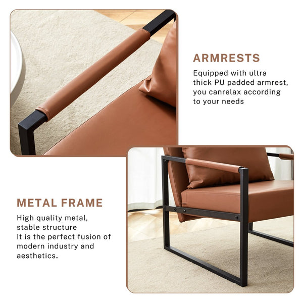 English Elm Set of 1 Industrial Accent Chair Pu Leather Ergonomic Seat Matte Metal Frame Office Brown W3875P378627