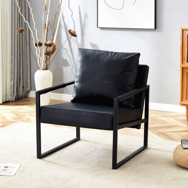 English Elm Set of 1 Industrial Accent Chair Pu Leather Ergonomic Seat Matte Metal Frame Office Black W3875P378628
