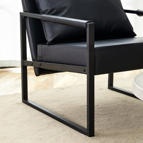 English Elm Set of 1 Industrial Accent Chair Pu Leather Ergonomic Seat Matte Metal Frame Office Black W3875P378628