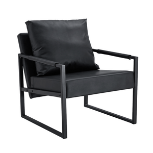 English Elm Set of 1 Industrial Accent Chair Pu Leather Ergonomic Seat Matte Metal Frame Office Black W3875P378628