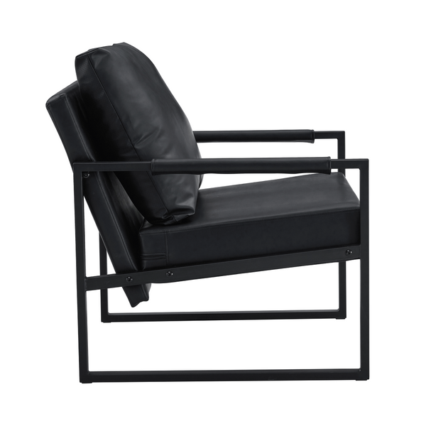 English Elm Set of 1 Industrial Accent Chair Pu Leather Ergonomic Seat Matte Metal Frame Office Black W3875P378628