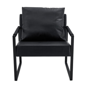 English Elm Set of 1 Industrial Accent Chair Pu Leather Ergonomic Seat Matte Metal Frame Office Black W3875P378628