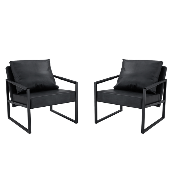 English Elm Set of 1 Industrial Accent Chair Pu Leather Ergonomic Seat Matte Metal Frame Office Black W3875P378628