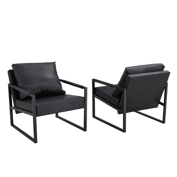 English Elm Set of 1 Industrial Accent Chair Pu Leather Ergonomic Seat Matte Metal Frame Office Black W3875P378628
