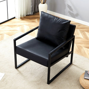 English Elm Set of 1 Industrial Accent Chair Pu Leather Ergonomic Seat Matte Metal Frame Office Black W3875P378628