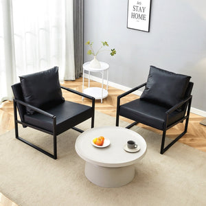 English Elm Set of 1 Industrial Accent Chair Pu Leather Ergonomic Seat Matte Metal Frame Office Black W3875P378628