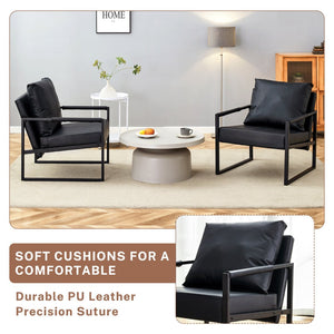 English Elm Set of 1 Industrial Accent Chair Pu Leather Ergonomic Seat Matte Metal Frame Office Black W3875P378628