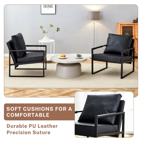 English Elm Set of 1 Industrial Accent Chair Pu Leather Ergonomic Seat Matte Metal Frame Office Black W3875P378628