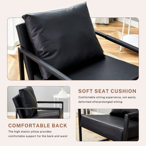 English Elm Set of 1 Industrial Accent Chair Pu Leather Ergonomic Seat Matte Metal Frame Office Black W3875P378628