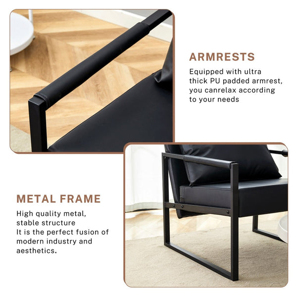English Elm Set of 1 Industrial Accent Chair Pu Leather Ergonomic Seat Matte Metal Frame Office Black W3875P378628
