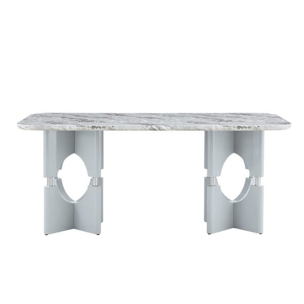 English Elm Rgt04-18083-Gr-T Marble Look MDF Dining Table with Geometric Cutout Frame Modern Gray W3875P387195