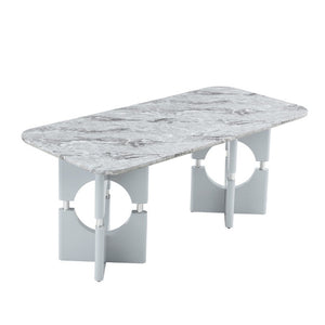 English Elm Rgt04-18083-Gr-T Marble Look MDF Dining Table with Geometric Cutout Frame Modern Gray W3875P387195