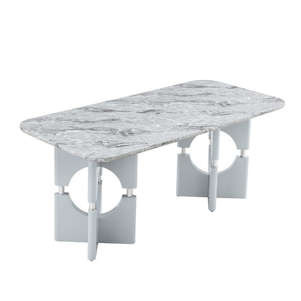 English Elm Rgt04-18083-Gr-T Marble Look MDF Dining Table with Geometric Cutout Frame Modern Gray W3875P387195