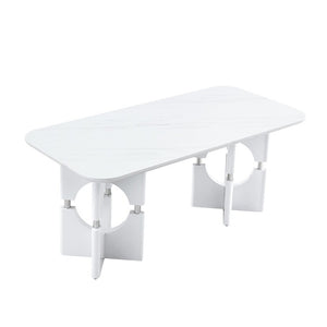 English Elm Rgt04-18083-Gr-T Marble Look MDF Dining Table with Geometric Cutout Frame Modern White W3875P387205