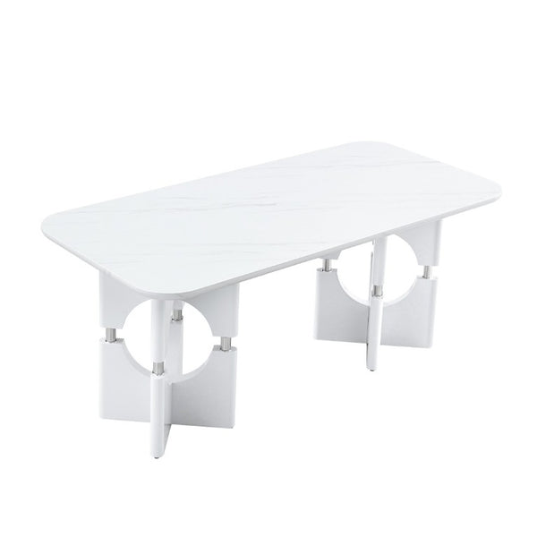 English Elm Rgt04-18083-Gr-T Marble Look MDF Dining Table with Geometric Cutout Frame Modern White W3875P387205