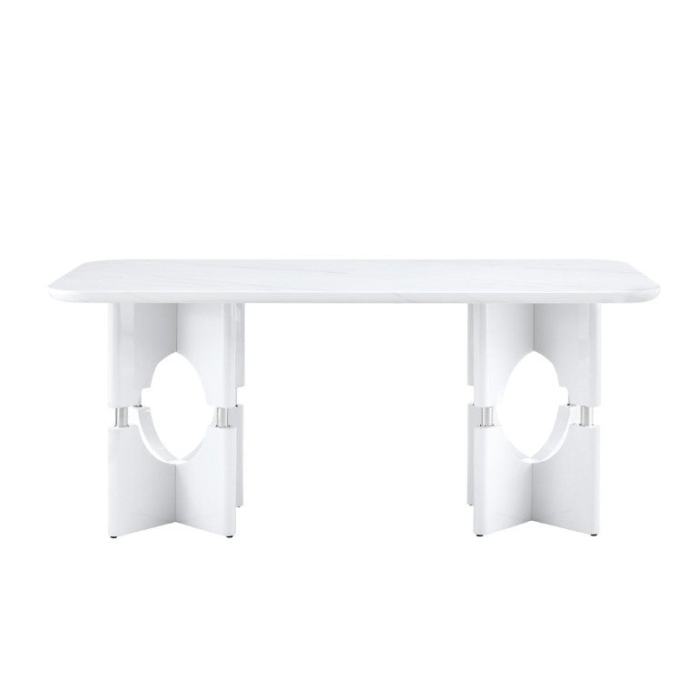 English Elm Rgt04-18083-Gr-T Marble Look MDF Dining Table with Geometric Cutout Frame Modern White W3875P387205