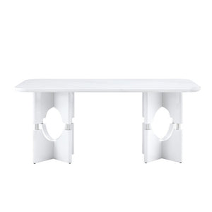 English Elm Rgt04-18083-Gr-T Marble Look MDF Dining Table with Geometric Cutout Frame Modern White W3875P387205