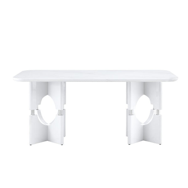 English Elm Rgt04-18083-Gr-T Marble Look MDF Dining Table with Geometric Cutout Frame Modern White W3875P387205