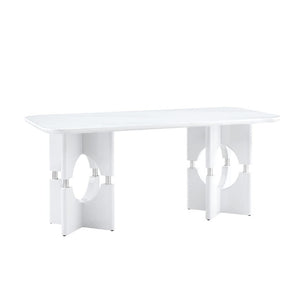 English Elm Rgt04-18083-Gr-T Marble Look MDF Dining Table with Geometric Cutout Frame Modern White W3875P387205