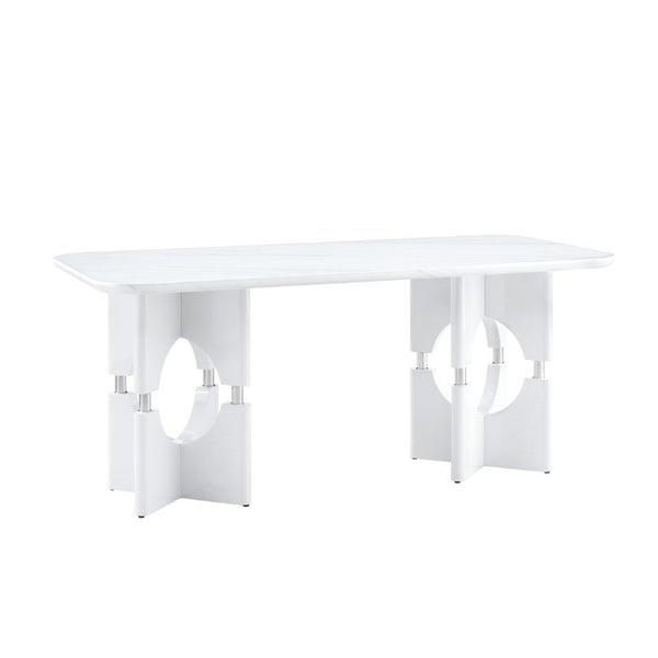 English Elm Rgt04-18083-Gr-T Marble Look MDF Dining Table with Geometric Cutout Frame Modern White W3875P387205