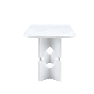 English Elm Rgt04-18083-Gr-T Marble Look MDF Dining Table with Geometric Cutout Frame Modern White W3875P387205