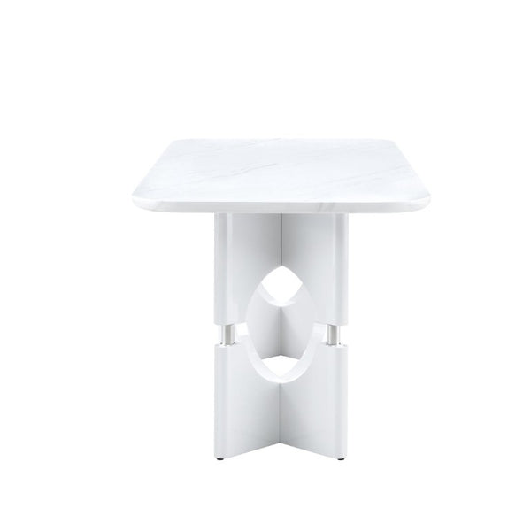 English Elm Rgt04-18083-Gr-T Marble Look MDF Dining Table with Geometric Cutout Frame Modern White W3875P387205