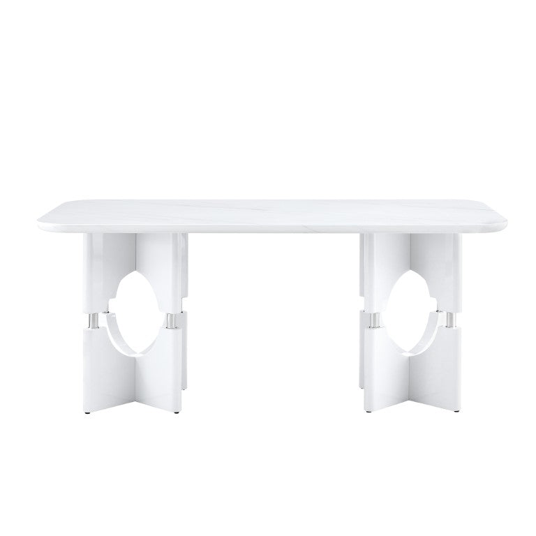 English Elm Rgt04-18083-Wh-L Marble Look MDF Dining Table with Polished Metal Open Frame W3875P387208