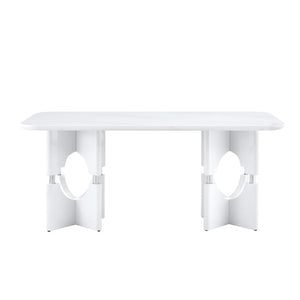 English Elm Rgt04-18083-Wh-L Marble Look MDF Dining Table with Polished Metal Open Frame W3875P387208