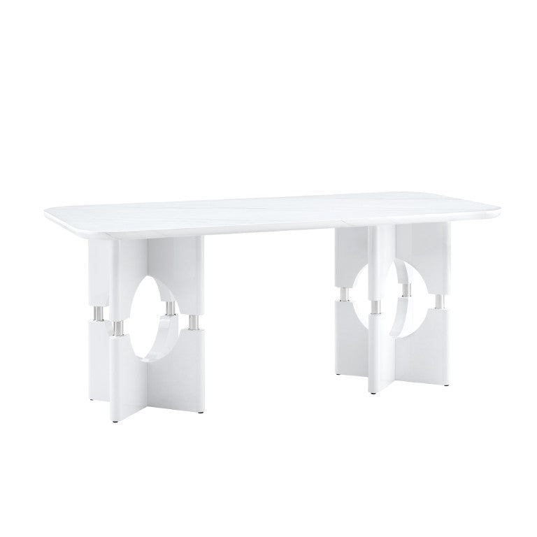 English Elm Rgt04-18083-Wh-L Marble Look MDF Dining Table with Polished Metal Open Frame W3875P387208