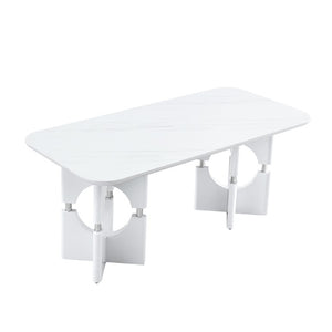 English Elm Rgt04-18083-Wh-L Marble Look MDF Dining Table with Polished Metal Open Frame W3875P387208