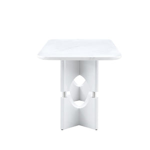 English Elm Rgt04-18083-Wh-L Marble Look MDF Dining Table with Polished Metal Open Frame W3875P387208
