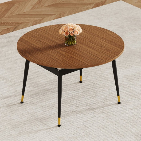 English Elm Ret02-120200-Bk-L Extendable Dining Table Gold Accent Legs Seats up to Ten Modern W3875P422026