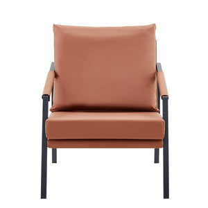 English Elm Modern Faux Leather Armchair with Matte Black Metal Frame for Office or Living Room W3875P430957