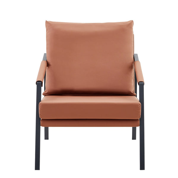 English Elm Modern Faux Leather Armchair with Matte Black Metal Frame for Office or Living Room W3875P430957