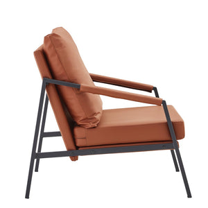 English Elm Modern Faux Leather Armchair with Matte Black Metal Frame for Office or Living Room W3875P430957