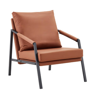 English Elm Modern Faux Leather Armchair with Matte Black Metal Frame for Office or Living Room W3875P430957