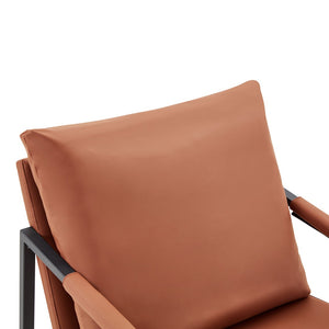 English Elm Modern Faux Leather Armchair with Matte Black Metal Frame for Office or Living Room W3875P430957