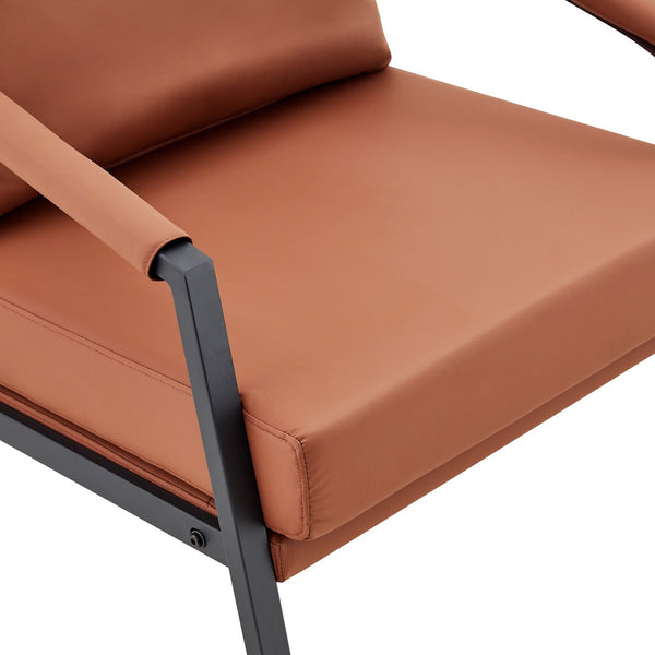 English Elm Modern Faux Leather Armchair with Matte Black Metal Frame for Office or Living Room W3875P430957