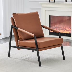 English Elm Modern Faux Leather Armchair with Matte Black Metal Frame for Office or Living Room W3875P430957