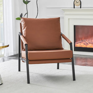 English Elm Modern Faux Leather Armchair with Matte Black Metal Frame for Office or Living Room W3875P430957